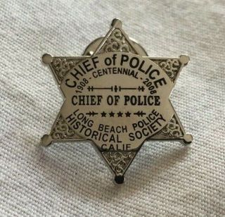 Rare Police Mini Badge Los Angeles County Long Beach,  California Chief Tie Pin