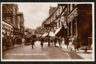 1934 Weston Mare High Street Real Photo Postcard Somerset