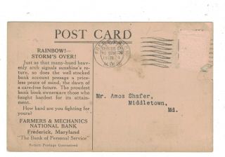 Advertising Postcard For Farmers & Mechanics National Bank Frederick,  Md.  1924