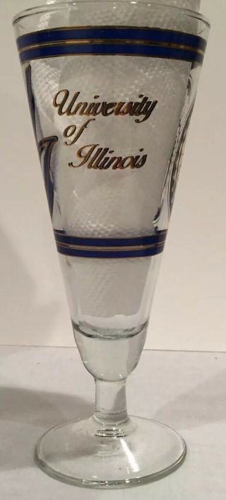 VTG University Of Illinois Pilsner Beer Glass.  Chief Illiniwek U Of I Souvenir. 4
