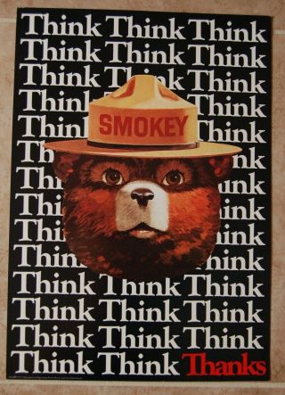 Vintage Smokey Bear Poster Think Thing Think.  Thanks 18.  5x13 "