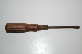 Early Vintage Antique Bridgeport Wood Handle Screwdriver 9 1/4 " Flat Head