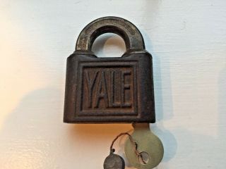 Rare Yale & Towne Pin Tumbler Push Key Padlock Lock W/ Key