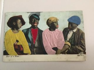 Black Americana Racist Post Card Four Of A Kind Embossed