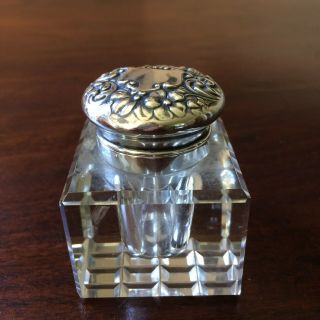 Antique Gorham Sterling Silver And Cut Crystal Glass Ink Well,  1890 - 1920