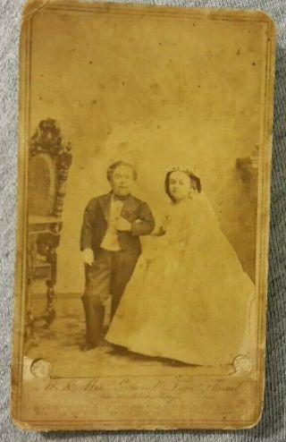 Vintage Cdv Photo Signed By Tom Thumb Charles & Lavinia Stratton Little People