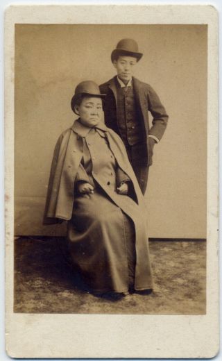 7229 1890s Japanese Old Photo / Portrait Of Man In Long Coat W Cdv Hat Japan