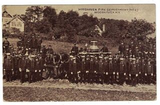 1910 Whole No.  2 Fire Department Poses With Fire Wagon Woodhaven York Pc