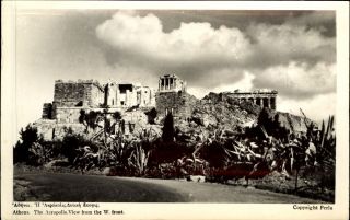 Athens Greece Acropolis From The West Front Rppc Real Photo 1957 Stamp