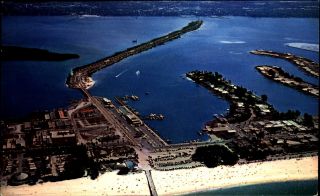 Clearwater Beach Florida Fl Aerial View Marina & Causeway 1960s Postcard