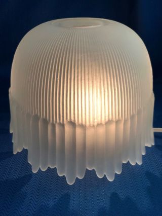 Frosted Glass Lamp Light Shade Art Deco Mcm Ribbed Asymmetrical Finge Edge 5.  5x8