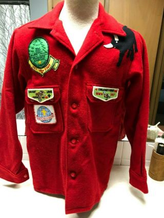 Official Boy Scout Red Wool Jacket W/patches - Size 40