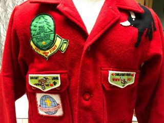 Official Boy Scout Red Wool Jacket W/Patches - Size 40 2