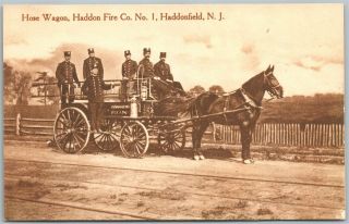 Haddonfield Nj Fire Company Hose Wagon Antique Postcard Firefighting