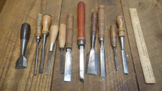 L4409 Vintage & Antique Wood Chisels - Some need TLC - 1 Stanley 750,  Etc 8