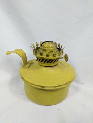 Vintage Metal Oil Lamp Base Yellow Made In Hong Kong Mini Small