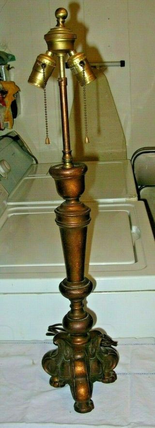 Antique Vintage Cast Metal 29 " Tall Double Pull Chain Socket Table Lamp