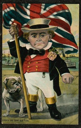 Ww1 John Bull With British Bulldog Patriotic Postcard Under The Same Old Flag