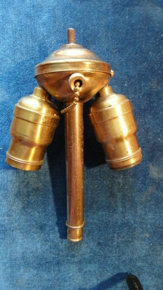 Vintage P&s Brass 2 Light Lamp Cluster Socket With Center Pull Chain Pat.  1910