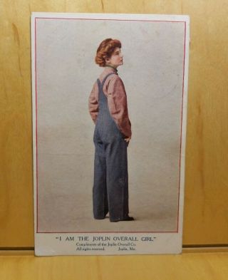 A16) Postcard 1910 Advertising " I Am The Joplin Overall Girl " Overall Co Mo