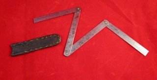 Antique Lufkin Rule Co.  Cleveland Ohio 12 " Metal Folding Ruler & Handmade Case