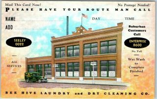 Chicago Il Advertising Postcard Bee Hive Laundry & Dry Cleaning - W.  Van Buren