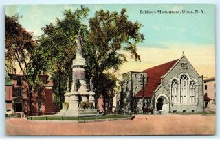 Utica York Ny Soldiers Monument Plymouth Church Oneida Square Postcard A57