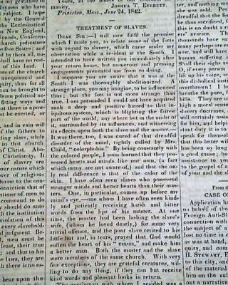 Rare Anti - Slavery Slaves 1842 Pre Civil War Old Newspaper W/ Cedar Of Lebanon