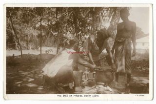 Africa Sierra Leone The Open Air Fireside Real Photo Vintage Postcard 3.  3