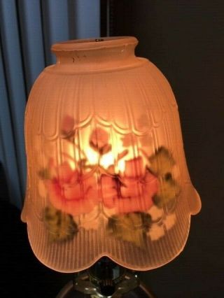 Vintage Reverse Hand Painted Amber Glass Lamp Shade With Roses Signed S Swain