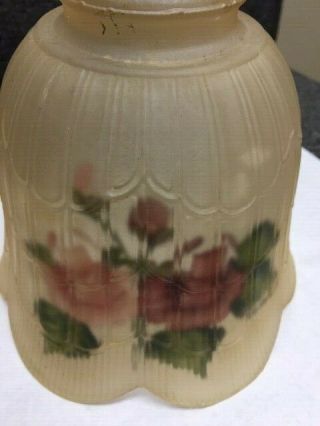 Vintage Reverse Hand Painted Amber Glass Lamp Shade with Roses signed S Swain 3