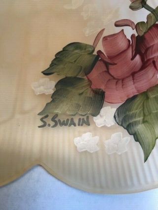 Vintage Reverse Hand Painted Amber Glass Lamp Shade with Roses signed S Swain 4
