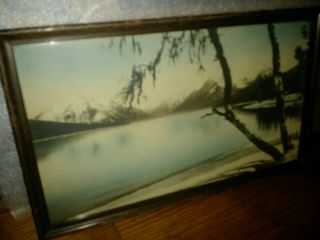 Antique Framed Hand Colored Tinted Photo Mt Rainier ? Old Mountains