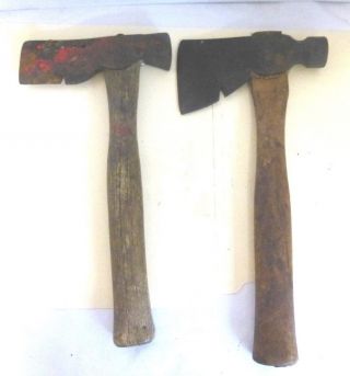 Vintage Set Of 2 Hatchet Axe With Nail Puller Wizard & True Tempered 14 " & 12.  5