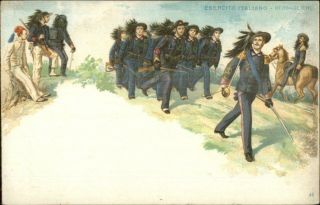 Italy Military Soldiers Uniforms Swords Bersaglieri C1900 Lithograph Postcard