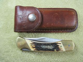 Vintage Usa Schrade,  Uncle Henry Lb8 Lock Back Knife W/ Leather Sheath