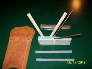 Rare Vintage Us Made Spyderco Knife Sharpening Set W/ Leather Sheath
