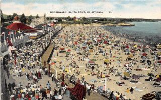 Santa Cruz Ca 1953 Boardwalk & Beach Area Along Pacific Ocean Vintage Beach 520