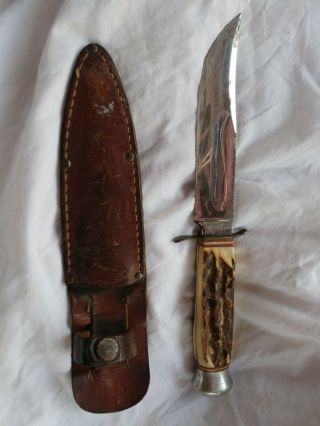 F A Bower Imp Solingen Germany Vintage Stag Handle Hunting Knife