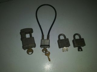 4 Vintage Master Locks With Keys In