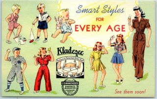 Klad - Ezee Clothing Advertising Linen Postcard " Self - Help Garments " Linen C1942