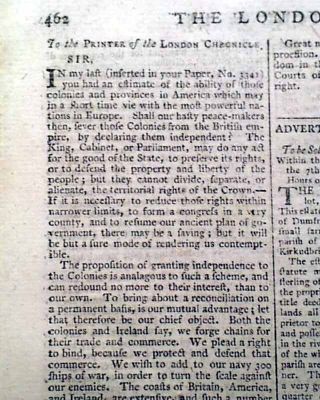 American Independence Critical Letter From A Englishman 1782 Rev.  War Newspaper