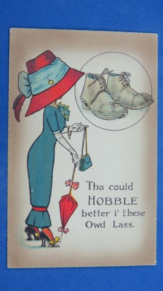 Vintage Reg Carter ? Comic Postcard 1910s Hat Pin Hobble Skirt Fashion Clogs