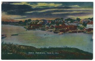 York Harbor At Night,  York,  Maine Vintage Postcard
