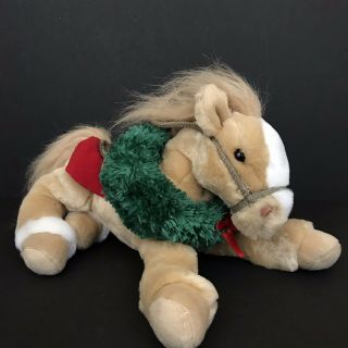 RARE Wells Fargo Legendary Pony Buck Horse Brown Holiday Wreath Plush Pony 2003 4