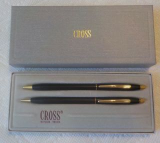 Vintage Cross Classic Black Ballpoint Pen & Twist Mechanical Pencil Set Smooth