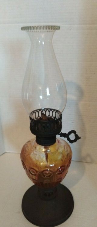 Oil Lamp Kerosene Lantern Lamp Vintage Clear Glass Wick Metal Large 16 "