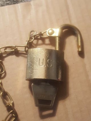 Vintage American Lock Co - Us Military - Brass - Padlock - W/key
