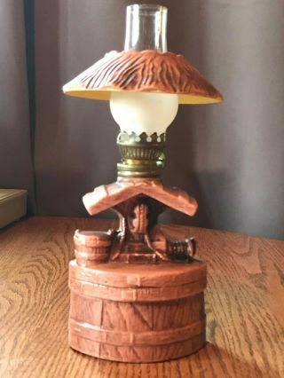 Vintage Souvenir Ceramic Wishing Well Mini Oil Lamp Lantern