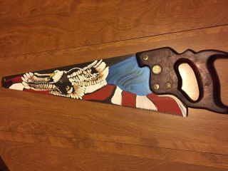 American Eagle Flag Hand Painted Vintage Warranted Superior Hand Saw